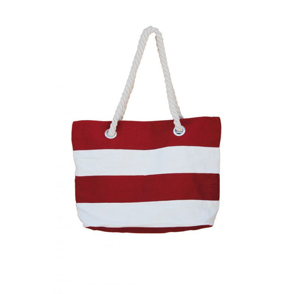 Cotton Bag Macao with stripes N°69 - assorted - plážová taška - červená/bílá