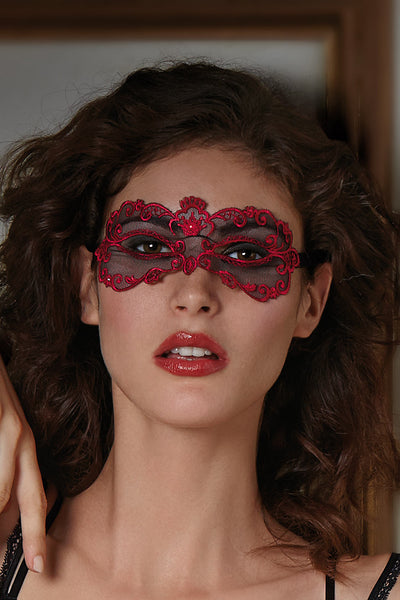 Lise Charmel Recital Sexy krajková maska s kamínky Swarovski - černo/červená