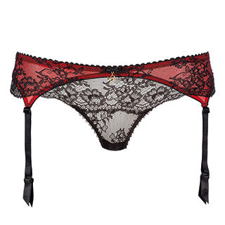 Diamor Bolero Krajkové String panty kalhotky s podvazky - černo/červená